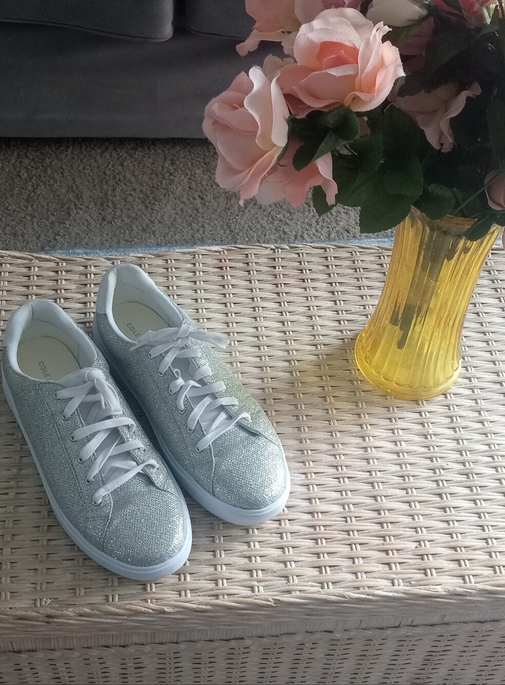 Cole Haan Silver Glitter Lace-Up Sneakers